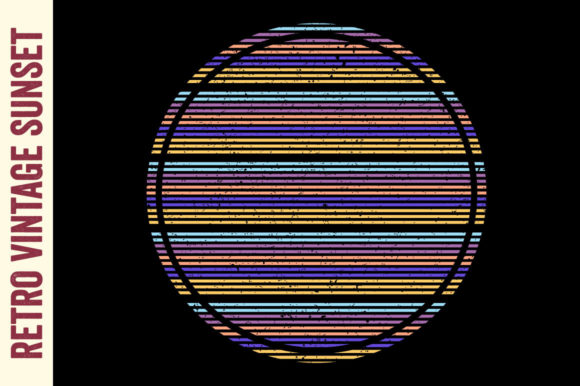 Retro Sunset Grunge Texture Circle 80s