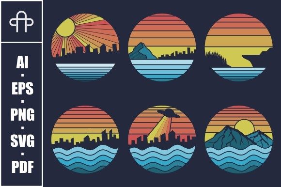Shoreline Sunset Retro Vector Review